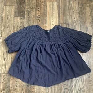 Anthropologie Smocked Blue Blouse with Relaxed Fit